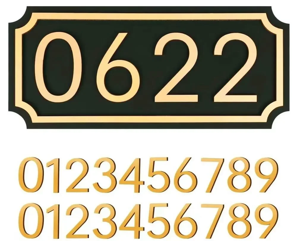 Black Address Plaque w/ Gold Numbers | Adhesive House Mailbox Sign | New
